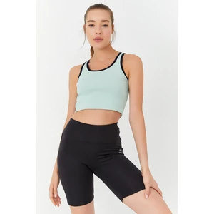 Su Yeşili Basic Sıfır Kol Dar Kalıp U Yaka Kadın Crop Top Atlet - 97162