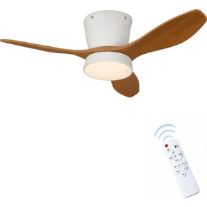 Modern LED Işıklı Tavan Vantilatörü 3 Renk Işık 3 Kademe Hız Sessiz Beyaz Gövde Açık Ceviz Kanat Avize