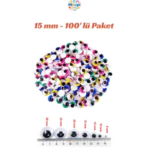 Oynar Göz Siyah 15 mm 100'LÜ Paket Oynayan Göz Hobi Tasarım Anasınıfı Kreş Etkinlik Elişi