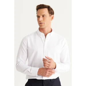Altınyıldız Classics Erkek Beyaz Düğmeli Yaka Kolay Ütülenebilir Pamuklu Slim Fit Dar Kesim Oxford Gömlek