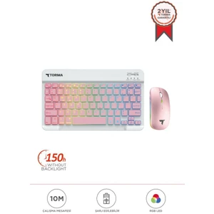Tmk-09 Pembe Şarj Edilebilir Rgb Işıklı Kablosuz Klavye Mouse Seti