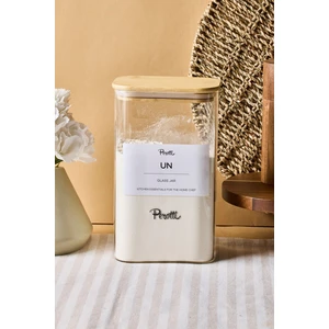 Peter Bambu Kapak Borosilikat Dikdörtgen Cam Kavanoz 1500 ml 8X12X20 cm 4 Adet Etiketli