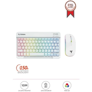 Tmk-09 Beyaz Şarj Edilebilir Rgb Işıklı Kablosuz Klavye Mouse Seti