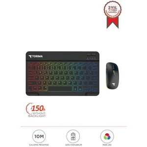 Tmk-09 Siyah Şarj Edilebilir Rgb Işıklı Kablosuz Klavye Mouse Seti