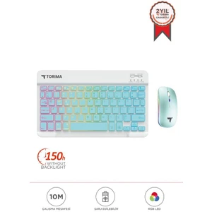 Tmk-09 Mavi Şarj Edilebilir Rgb Işıklı Kablosuz Klavye Mouse Seti