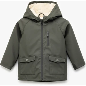 Uzun Kollu Peluş Astarlı Fermuarlı Kapşonlu Yağmurluk