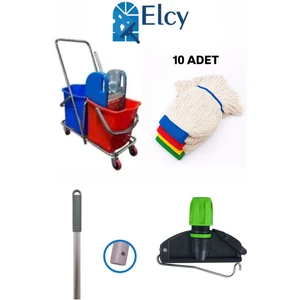 Çift Kovalı Krom Temizlik Arabası Paspas Arabası Sap Mop Aparat (Çelik Pressli) 10 Adetıslakmop