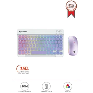 Kablosuz Klavye Mouse Seti Rgb Işıklı Şarj Edilebilir TMK09 Mor