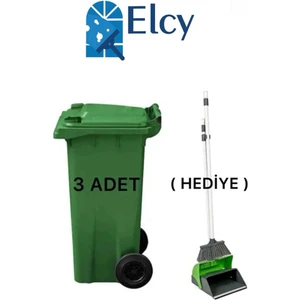 3 Adet Yeşil Plastik Çöp Konteyneri 120 Lt Isıya Karşı Dayanıklı