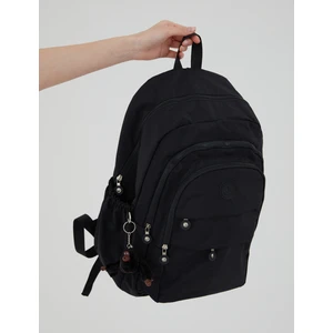 Unisex Krinkıl Kumaş Su Itici Büyük Boy Çok Gözlü Siyah Seyahat Sırt Çantas Lise Ortaokul Universite