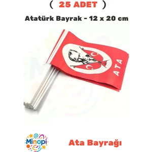 ( 25 Adet ) Vatan Küçük Boy Çıtalı Kağıt Ata Bayrak Atatürk Bayrağı 12 x 20 cm