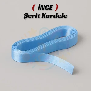 Açık Mavi Saten Kurdele 1 cm 10 Metre, Bohça Çeyiz Özel Gün Süsleme Kurdelesi