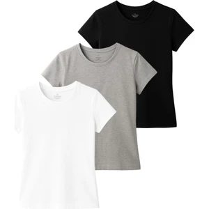 Kadın Bisiklet Yaka Beyaz-Gri-Siyah Tişört 3'lü Paket