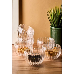 Bowy Line 6'lı Çift Cidarlı Cam Sosluk Reçellik Drajelik Lokumluk Kase 9x5,5 cm