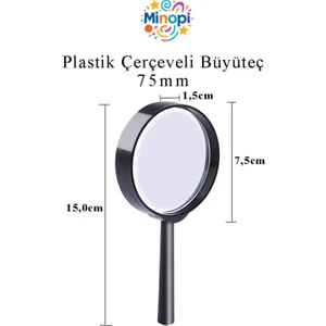 Plastik Çerçeve Saplı Büyüteç Mercek Deney Malzemesi - 75 mm