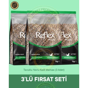 Plus Kitten Tavuklu Yavru Kedi Maması 3'lü Fırsat – 1kg × 3 Paket