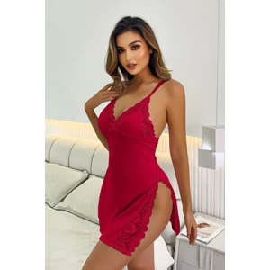 Merry See Dantelli Yanlardan Derin Yırtmaçlı Gecelik