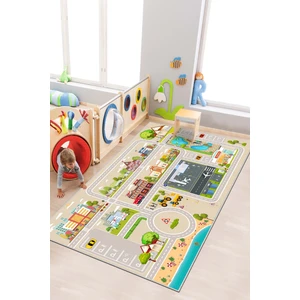 Makinede Yıkanabilir Kaymaz Taban Leke Tutmaz Yol Desenli Çocuk Odası Halısı Oyun Halısı