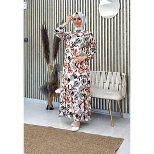 Eteği Volanlı Dokuma Viskon Elbise