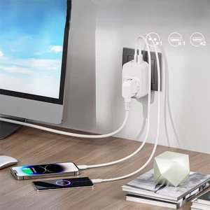 Çoklu Yüksek Voltaj Korumalı Duvar Prizi 2x Type-C 1x USB Çıkışlı Priz Grup Priz Çoğaltıcı