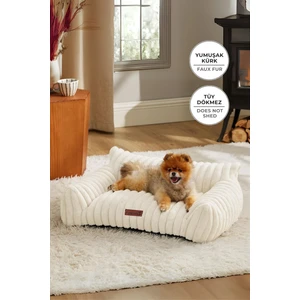 Evlen Home Collection Kürk Peluş Kedi Köpek Evcil Hayvan Yatağı PatiChill Yıkanabilir Kaymaz Taban Luna Lüks Ortopedik Su Geçirmez Krem