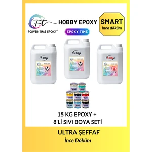 Power Time Epoxy 15 kg Hobby Epoxy Smart + 8'li Sıvı Epoksi Boya Seti/ Ultra Şeffaf ve Parlak Epoksi Reçine Ince Döküm