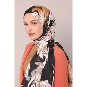 Ekru Soyut Çiçek Desen Twill Şal