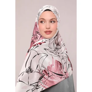 Pembe Soyut Çiçek Desen Twill Şal