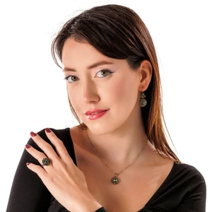 Atelier Leo Handmade Jewellery Güneş Işığı Antrasit Kadın 3'lü Takı Seti Küpe Kolye Yüzük Takım Bakır El Yapımı Kristal Taşlı Kararma Yapmaz Kutulu