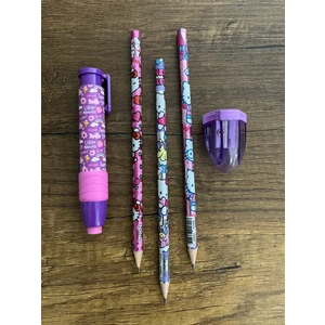 Hello Kitty Kırtasiye Seti 1 Adet Otomatik Silgi 3 Adet Kurşun Kalem 1 Adet Kalemtıraş Okul Set