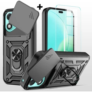 Honor 400 Kılıf Kamera Korumalı Sürgülü Yüzüklü Armor Zırh Tank Kapak + 1 Adet 9h Ekran Koruyucu Cam Set