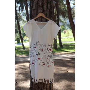 Plaj Elbisesi Bambu Peştemal Minimalist Portre Kadın Beyaz Renk