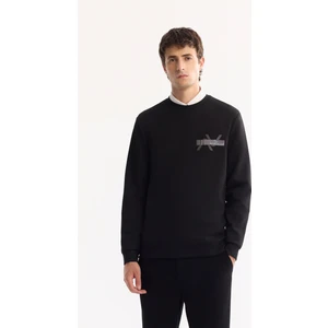 Avva Erkek Siyah Bisiklet Yaka Pamuklu Bi-Stretch Baskılı Regular Fit Sweatshirt A52Y1260