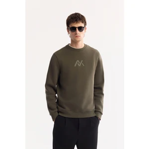 Avva Erkek Haki Bisiklet Yaka Pamuklu Şardonlu Baskılı Regular Fit Sweatshirt A52Y1327