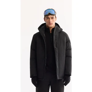 Avva Erkek Siyah Kapüşonlu Su İtici Rüzgar Geçirmez -15°C Dayanıklı Şişme Kayak Montu A52Y6161