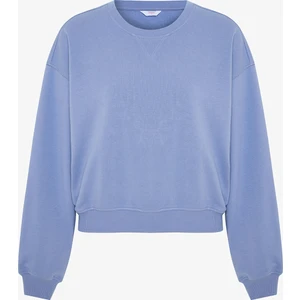 Indigo Curvy Edge Bisiklet Yaka Oversize Crop Sweatshirt