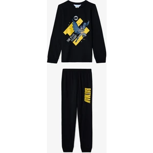 Siyah Erkek Çocuk Batman Çizgi Film Desenli Pamuklu Uzun Kollu Pijama Takımı