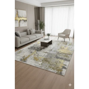 Butikhafsa Gold Detaylı Makinede Yıkanabilir Kaymaz Halı Pamuk Taban Dijital Baskı Vintage Solon Oturma Odası Mutdak  Mx 1001