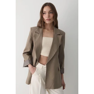 Kadın  Çizgili Içi Astarlı Kol Detaylı Blazer Ceket