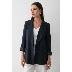 Kadın  Çizgili Içi Astarlı Kol Detaylı Blazer Ceket