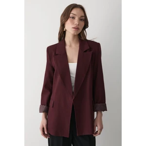 Kadın  Çizgili Içi Astarlı Kol Detaylı Blazer Ceket