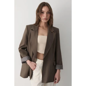 Kadın  Çizgili Içi Astarlı Kol Detaylı Blazer Ceket