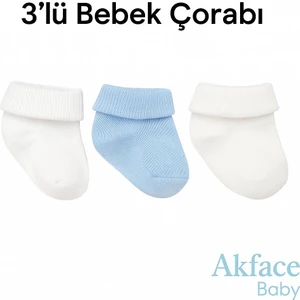 Kıvrık Düz Pamuklu 3'lü Erkek 0-6 Ay Yenidoğan Bebek Çorabı