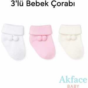 Ponponlu I Pamuk Yenidoğan Bebek Çorabı