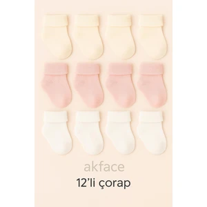 12 Çift 3 Renk Yıkanmış Pamuk Kız Bebek Çorabı 0-6AY