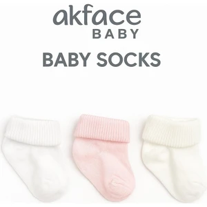 Kıvrık Düz Pamuklu 3'lü Kız 0-6 Ay Yenidoğan Bebek Çorabı