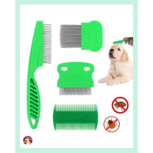 Elar Aksesuar Kedi ve Köpek Için Pire Tarağı – Parazit ve Kene Önleyici Tarak Seti ( Yeşil)