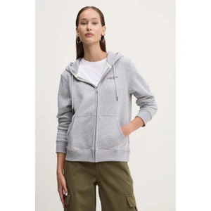 Kadın Gj Fermuarlı Kapüşonlu Sweatshirt - Gri Melanj