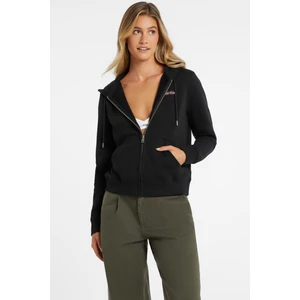 Kadın Fermuarlı Kapüşonlu Logolu Pamuklu Sweatshirt - Siyah