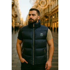 Siyah  Fermuarlı ve Cepli Polyester Standard  Erkek Rüzgar Geçirmez Şişme Yelek
